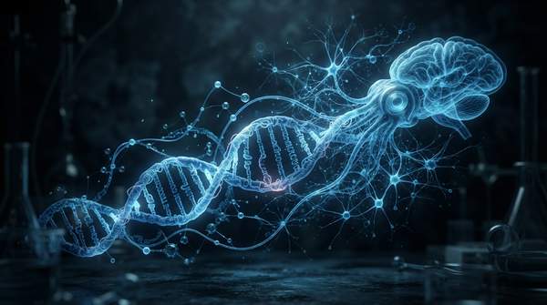 Editorial illustration for How DNA's 3D Tangle May Explain the Rise of Cephalopod Brains